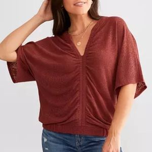 Day Trip Burgundy split Neck Top